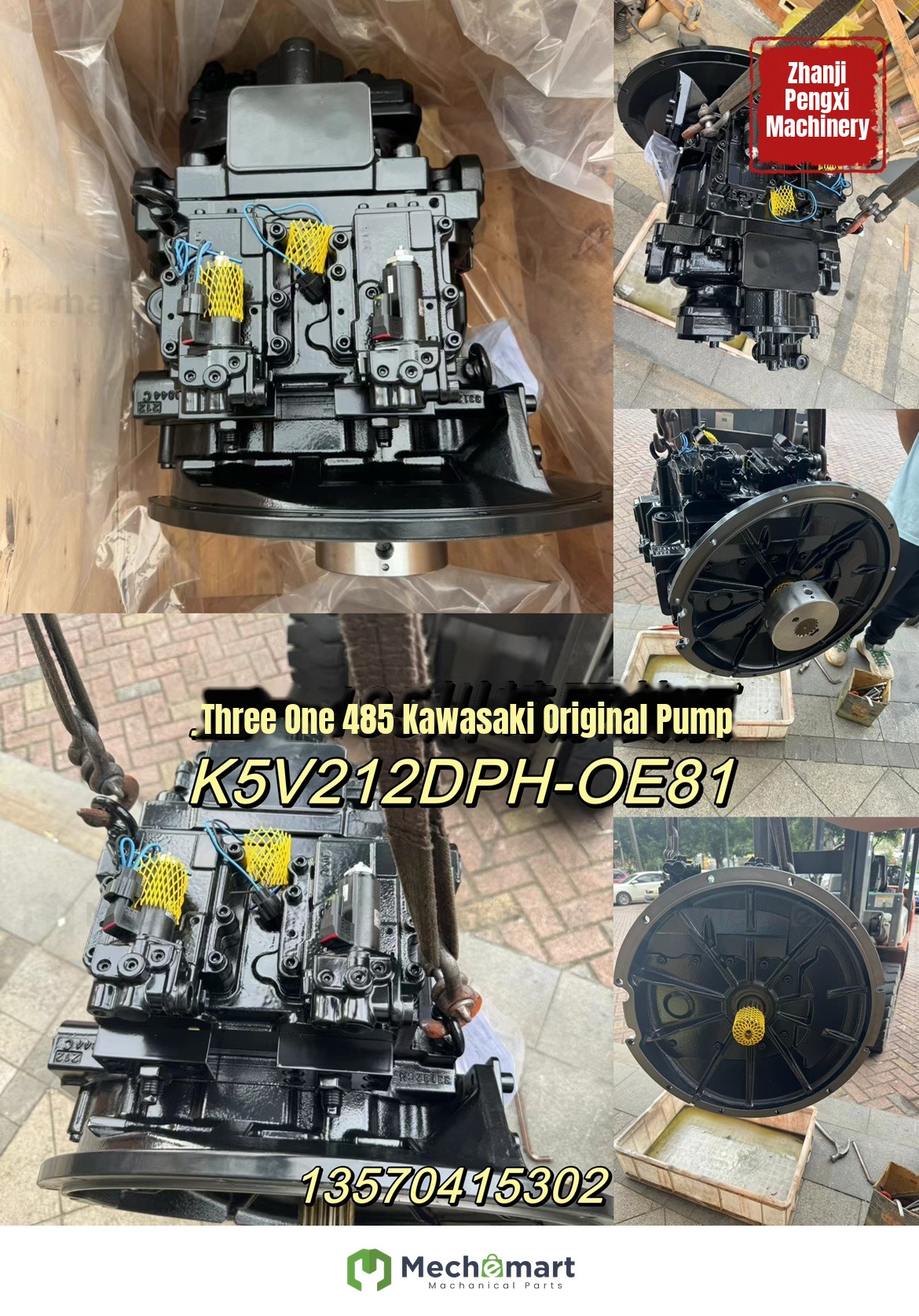 Excavator parts Sany 485 Kawasaki original pump K5V212DPH-OE81 plunger pump cylinder plane nine holes
