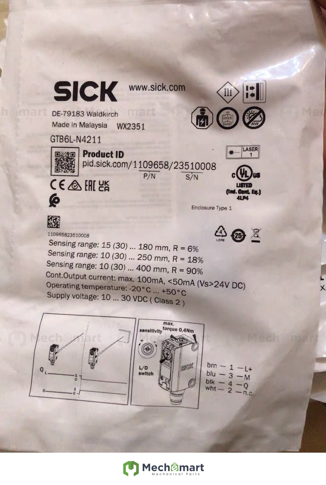 Sick photoelectric switch gtb6l-n4211 109658 brand new original genuine